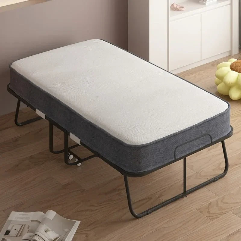 Lit pliant gain de place avec matelas, lit portable avec roulettes verrouillables