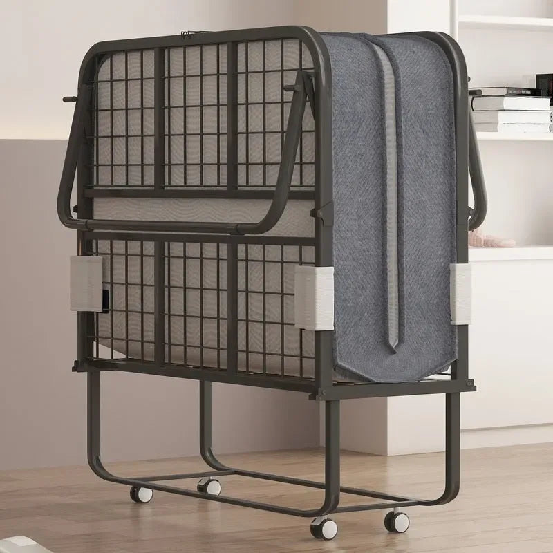 Lit pliant gain de place avec matelas, lit portable avec roulettes verrouillables