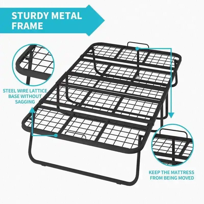 Lit pliant gain de place avec matelas, lit portable avec roulettes verrouillables