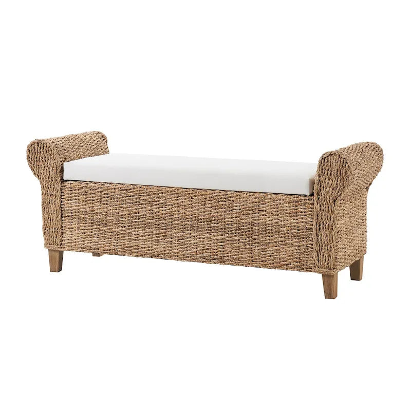 Banc de rangement tissé style ferme bohème (motif sculpté découpé)