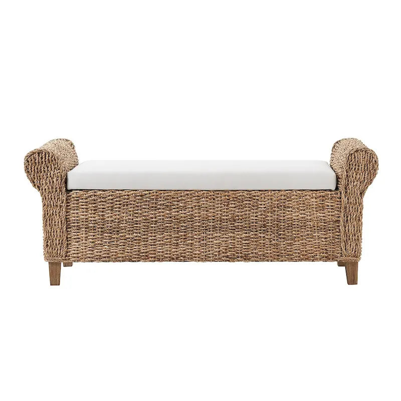 Banc de rangement tissé style ferme bohème (motif sculpté découpé)