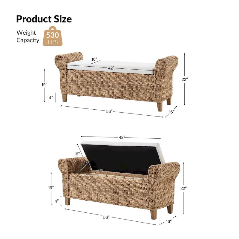 Banc de rangement tissé style ferme bohème (motif sculpté découpé)