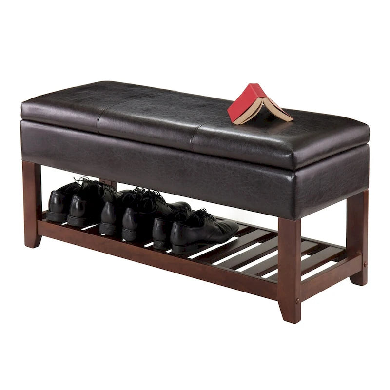 Banc coffre de rangement, espresso et noyer - 42,52 L x 15,75 P x 20,47 H