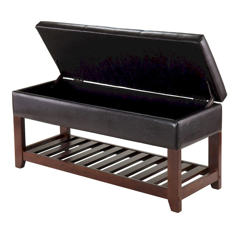 Banc coffre de rangement, espresso et noyer - 42,52 L x 15,75 P x 20,47 H