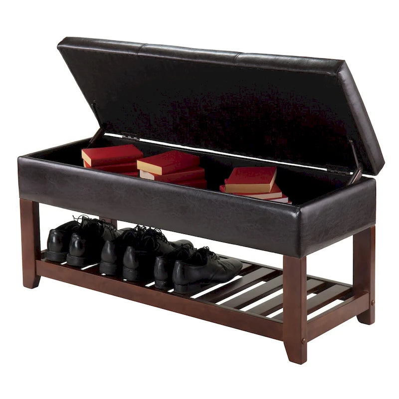 Banc coffre de rangement, espresso et noyer - 42,52 L x 15,75 P x 20,47 H