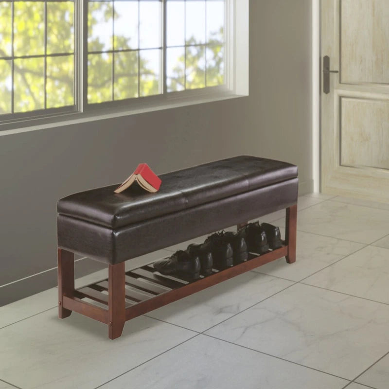 Banc coffre de rangement, espresso et noyer - 42,52 L x 15,75 P x 20,47 H