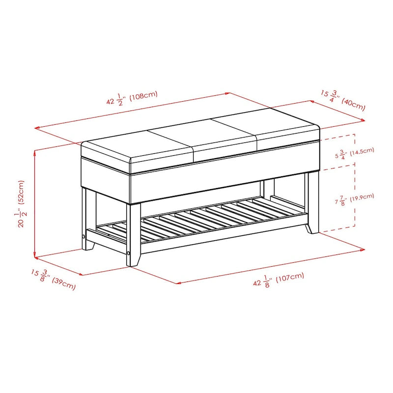 Banc coffre de rangement, espresso et noyer - 42,52 L x 15,75 P x 20,47 H