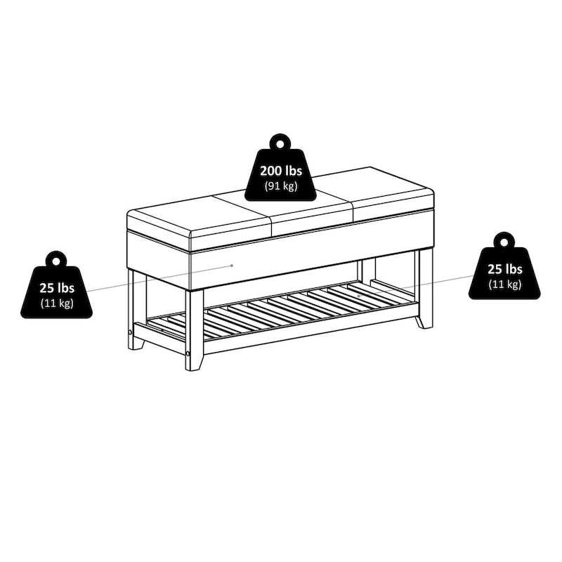 Banc coffre de rangement, espresso et noyer - 42,52 L x 15,75 P x 20,47 H