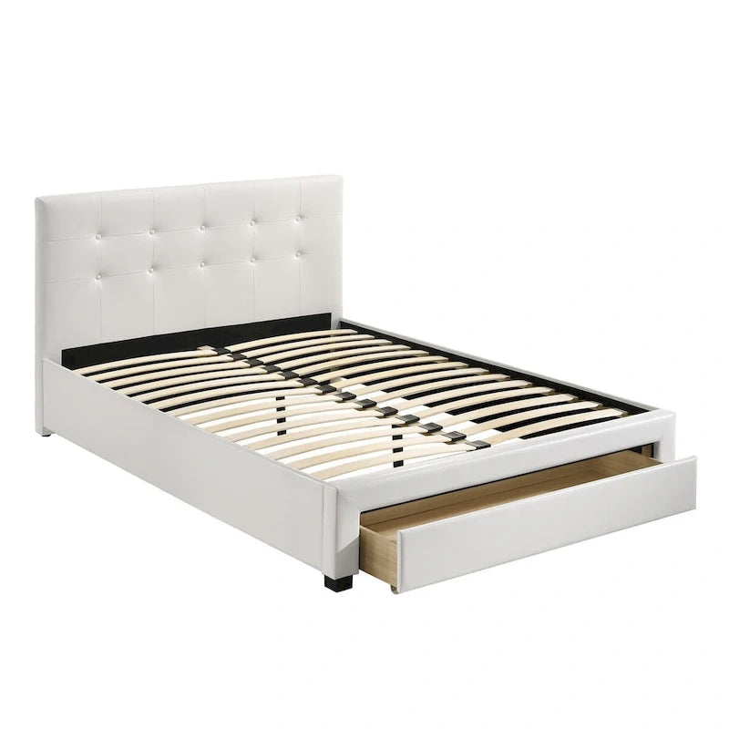 Lit de rangement queen size, en similicuir rembourré