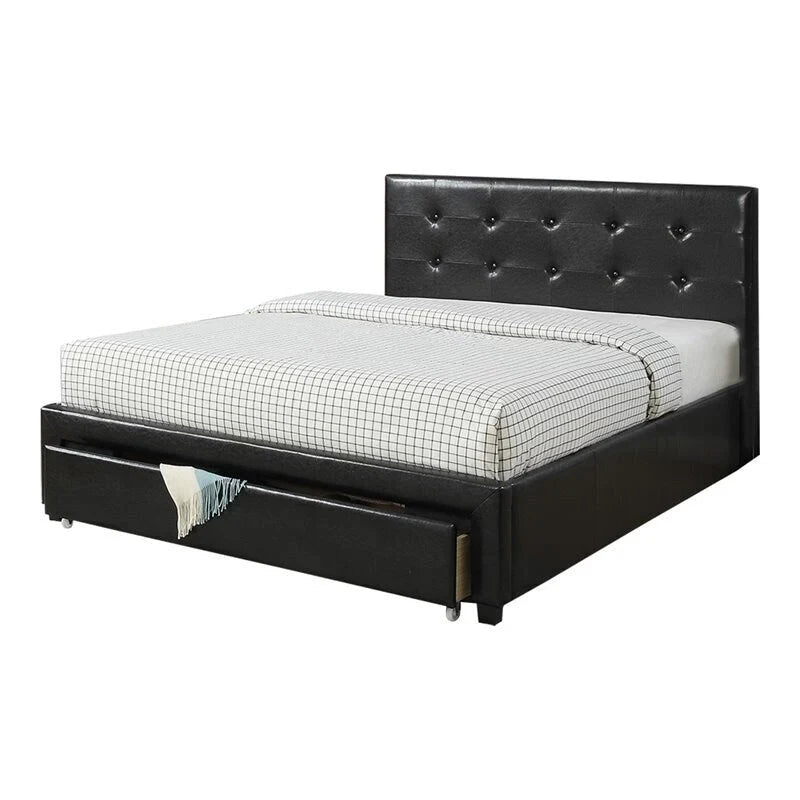Lit de rangement queen size, en similicuir rembourré