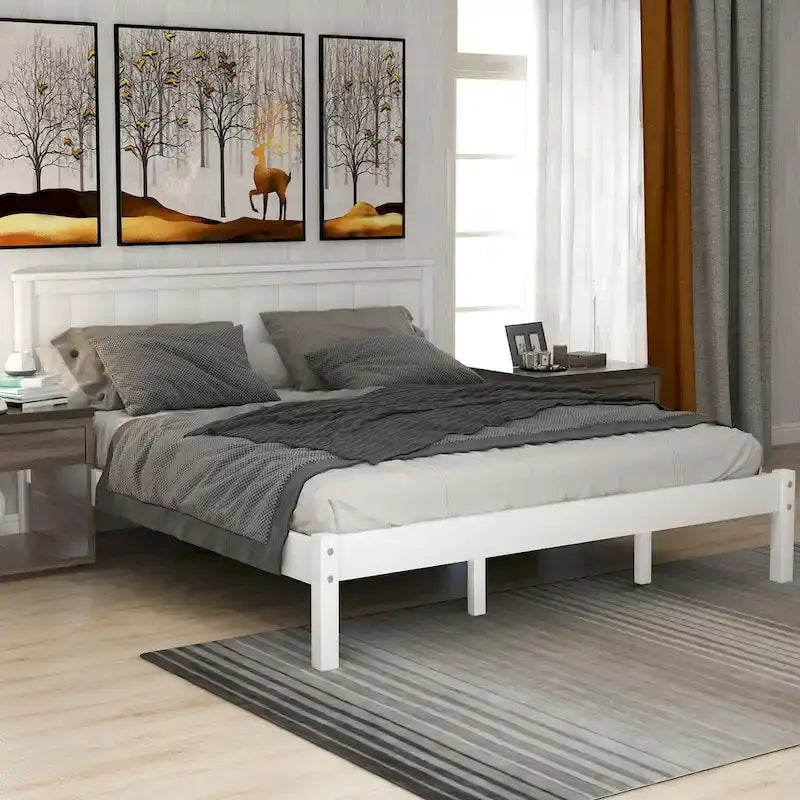 Platform Bed Frame with Headboard Wood Slat Support