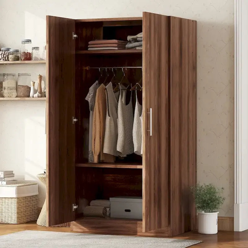 Armoire en bois à deux portes (avec 3 étagères de rangement), marron