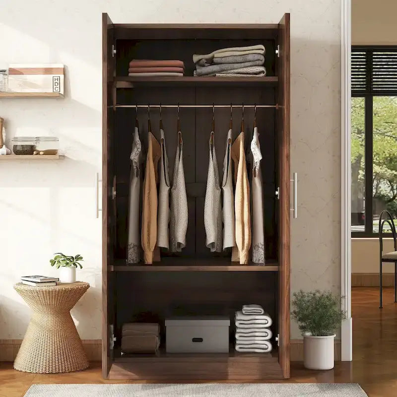 Armoire en bois à deux portes (avec 3 étagères de rangement), marron