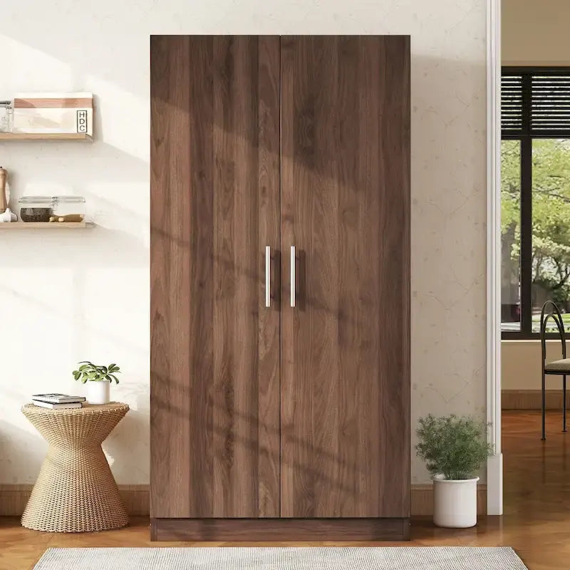 Armoire en bois à deux portes (avec 3 étagères de rangement), marron
