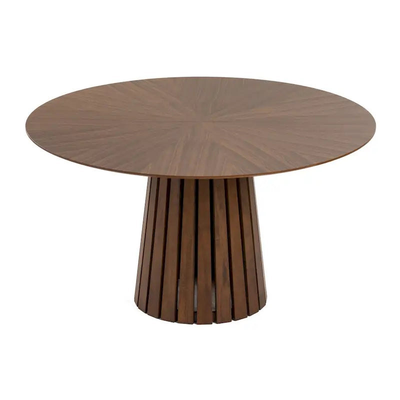 Table de salle à manger 54 pouces, ronde en placage de noyer, base à piédestal à lattes