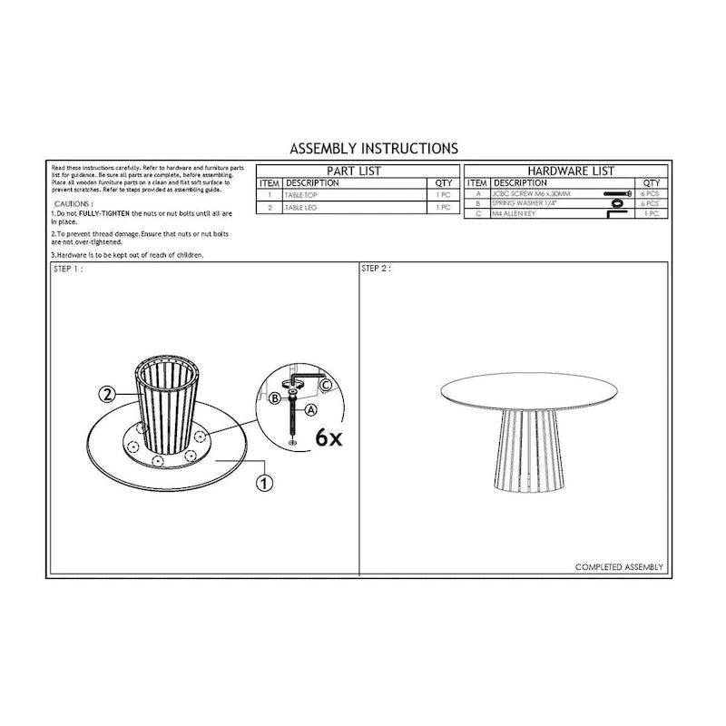 Table de salle à manger 54 pouces, ronde en placage de noyer, base à piédestal à lattes